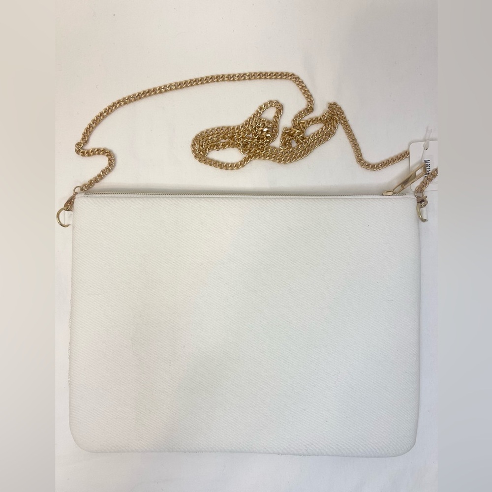 NEW TREASURES BEADED White with Gold Accents FLAMINGOS PURSE - Picture 2 of 7